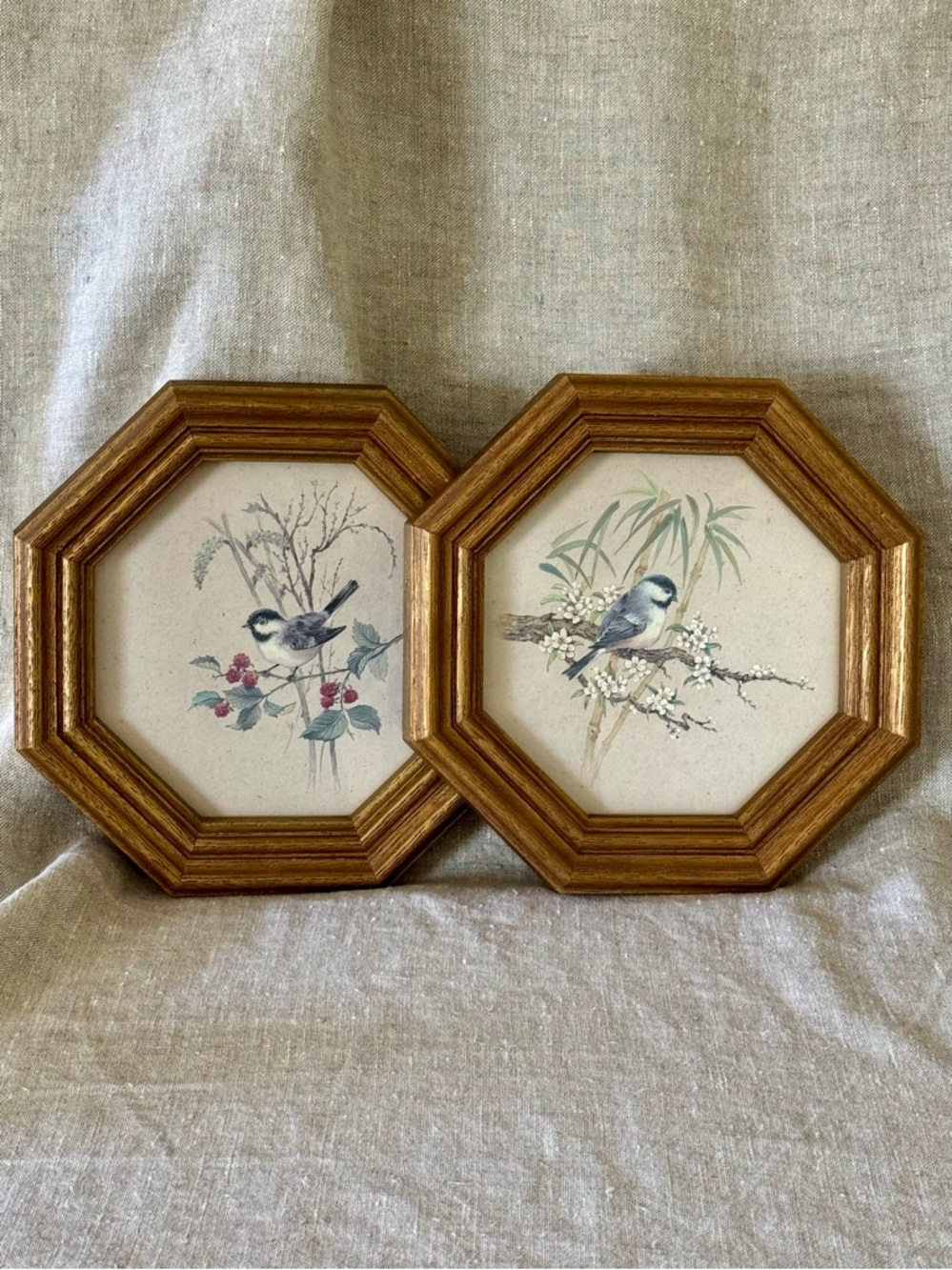 vintage 80s Homco birds prints Chickadees